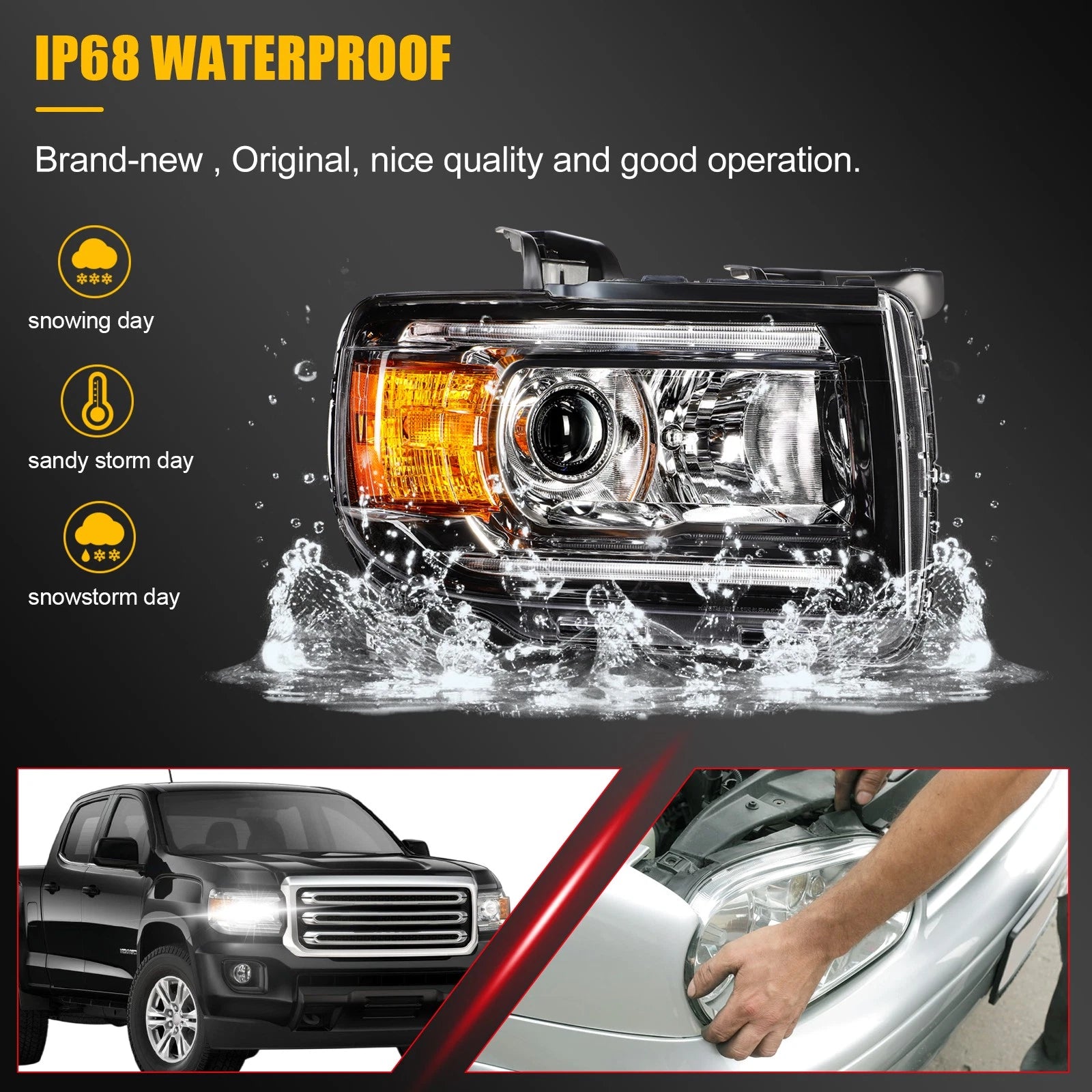 Right Side Headlight for GMC Canyon (2015–2022) with Bulbs and DRL