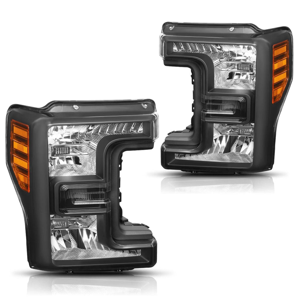 Headlight Lamps for Ford Super Duty (2017–2019) Black Housing Amber Corner
