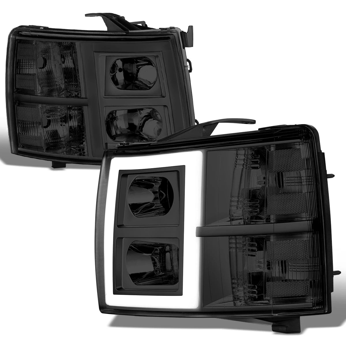 Smoked Lens Headlight w/LED Bar for Silverado 1500 2500HD 3500 (2007–2014)