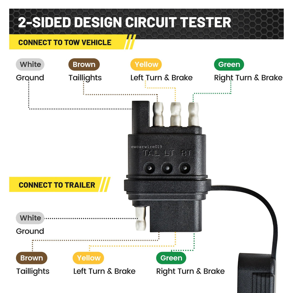2X Trailer Wire Circuit Tester 4 Pin Male Female Plug with LED Indicators
