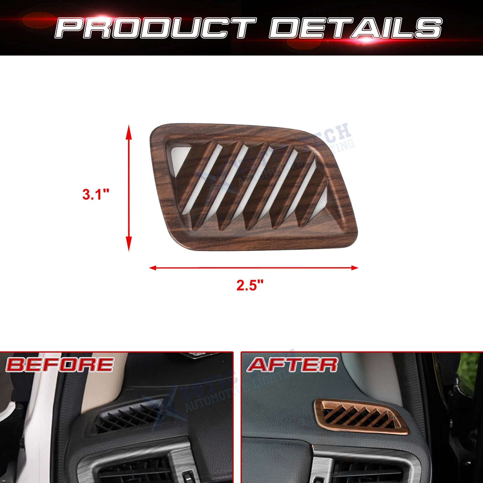 Peach Wood Look Inner Center Dash Side AC Vent Trim for Honda CR-V (2017-2022)