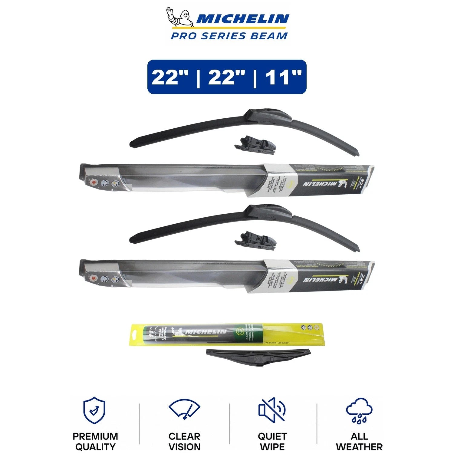 Set of 3 Michelin Pro Series Beam Wiper Blades for Ford (2018–2024)