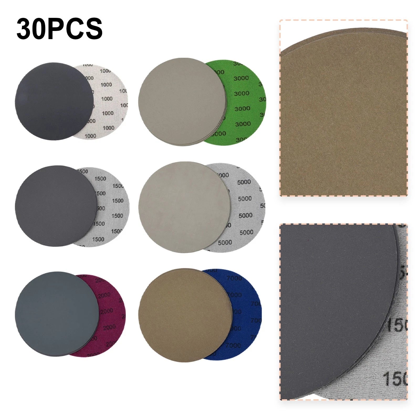 30pcs 5 Inch Hook & Loop Wet-Dry Sanding Discs 1000-7000 for Automotive