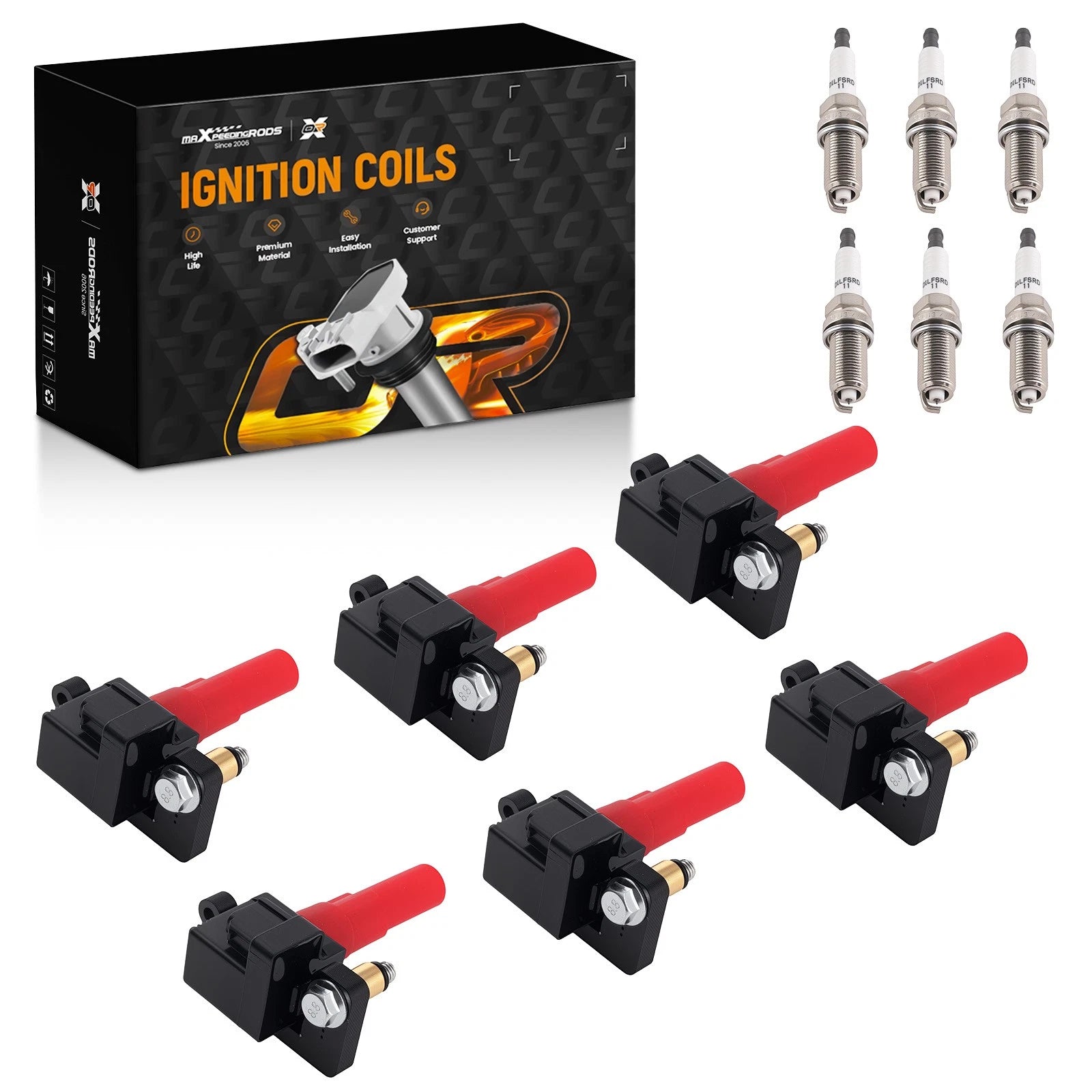 Set of 6 Ignition Coils and Spark Plugs for Subaru Legacy H6 (2008–2009)