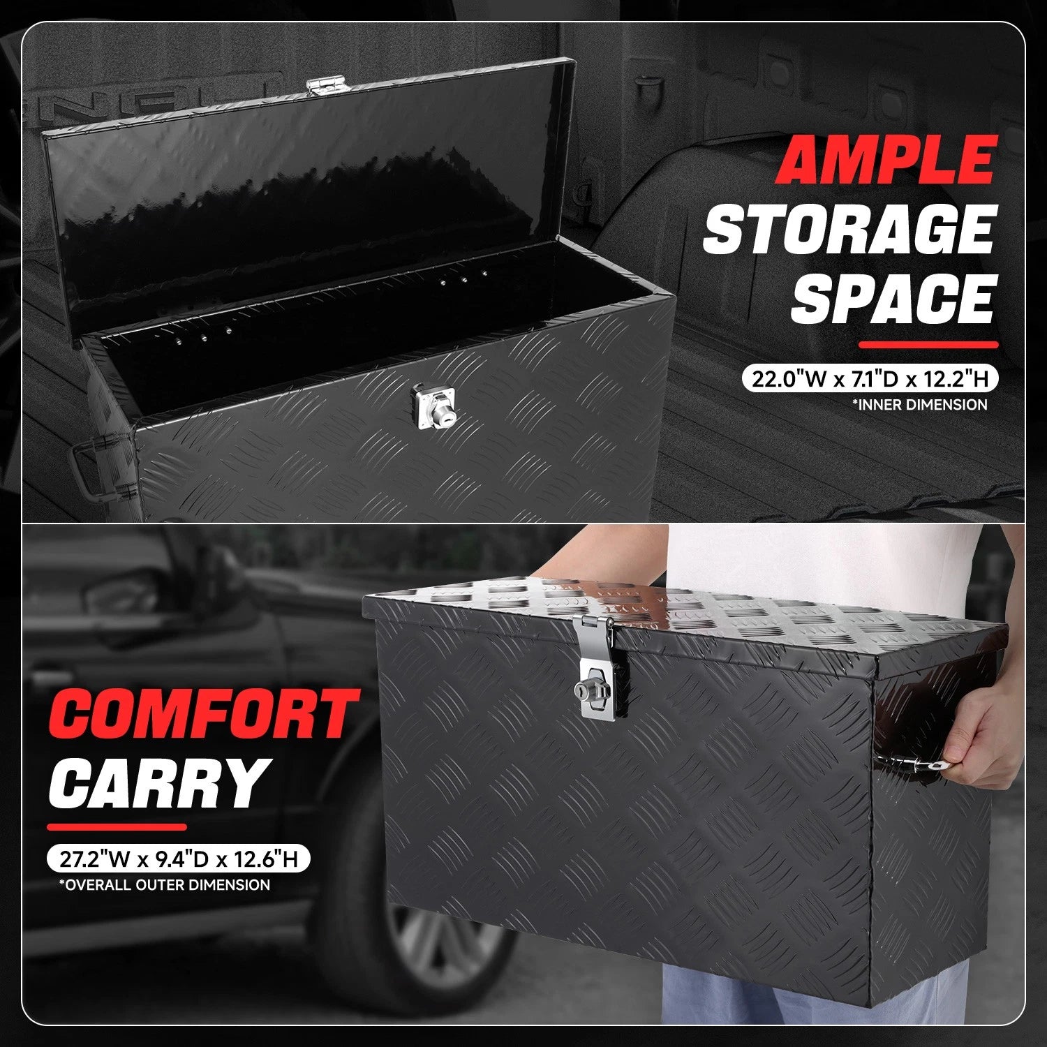Hydraulic Lift Tool Box for Trucks (27"L X 9.4"D X 12.6"H)