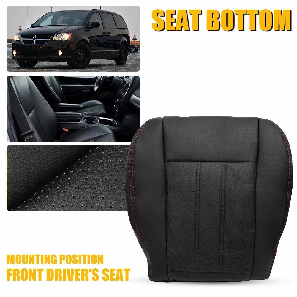 Driver Bottom Leather Seat Cover for Dodge Grand Caravan (2008–2020) - Black, Red Seam