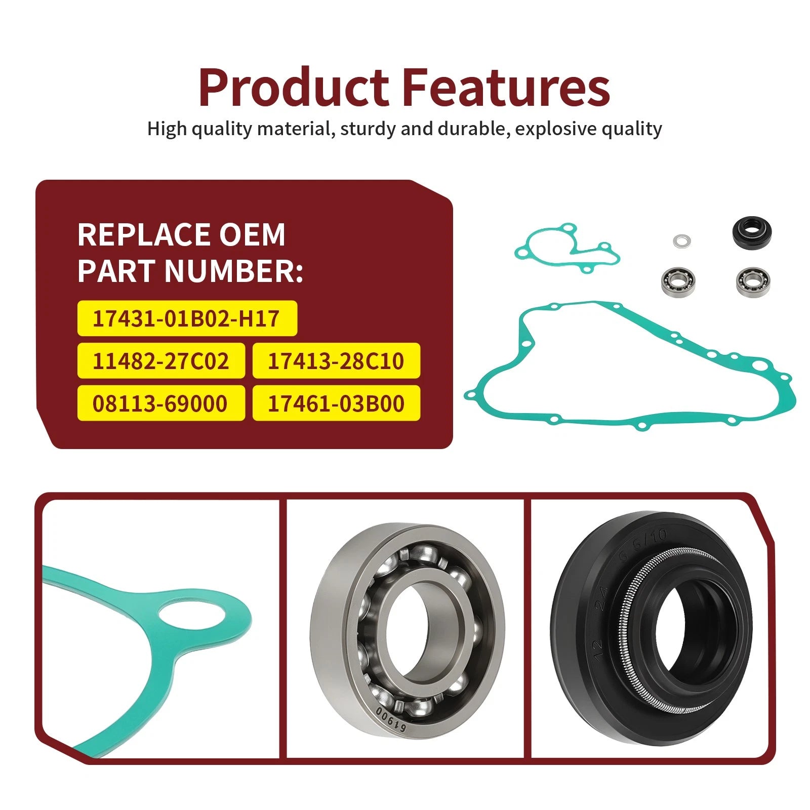 Water Pump Seals & Clutch Cover Gasket for Suzuki RM125M (1989–1991) 17461-03B00