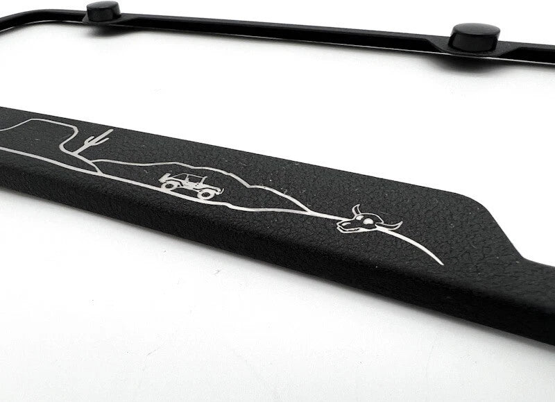 License Plate Frame Rugged Black Stainless with Jeep Script for Jeep Wrangler (2018–2024)