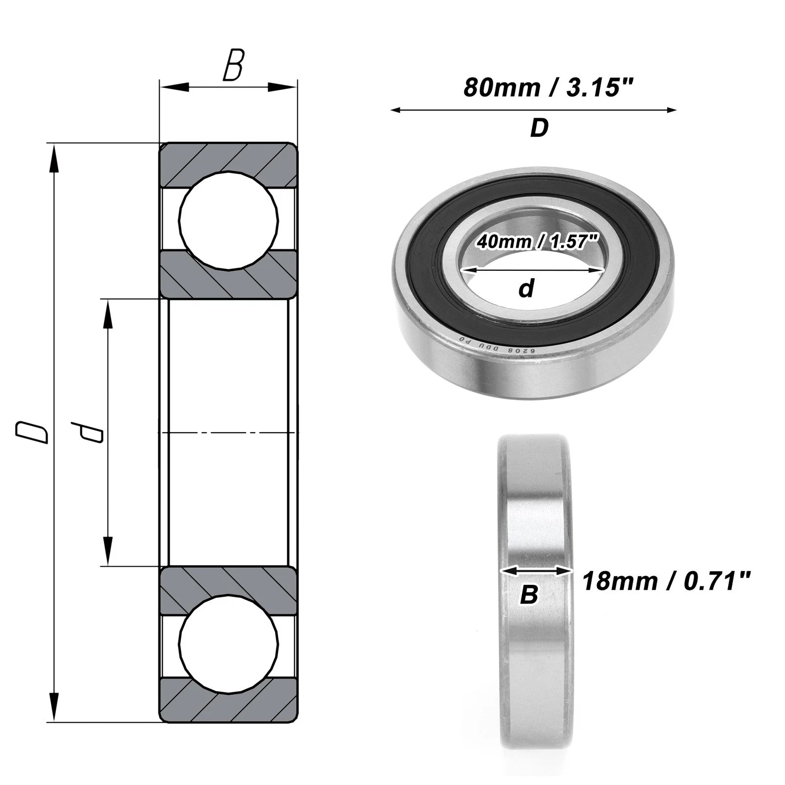 6208DDU Deep Groove Ball Bearing for Scooter Skateboard Wheel (P0)