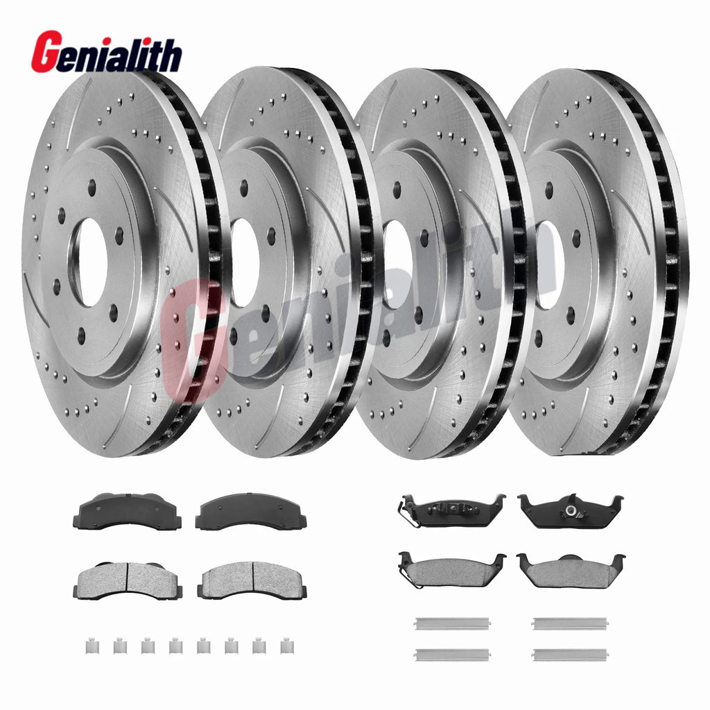 Front & Rear Drilled Slotted Rotors + Ceramic Brake Pads for Ford F-150 (2010–2011)