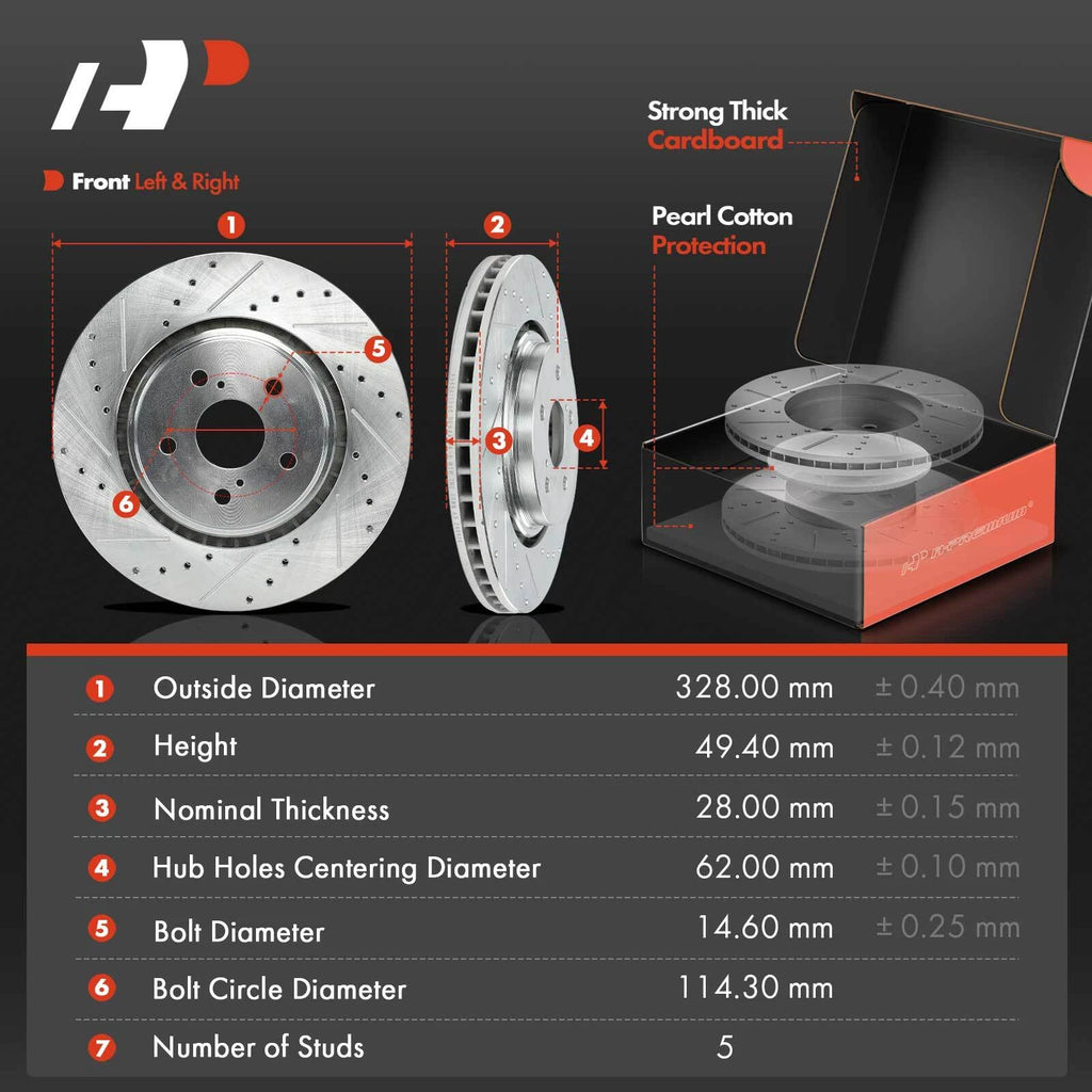 Front Drilled Brake Rotor and Ceramic Pads for Toyota Camry (2018–2020)