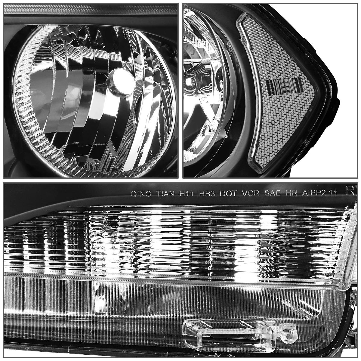 Set of 2 Black/Clear Signal Headlights for Dodge Durango (2011–2013)
