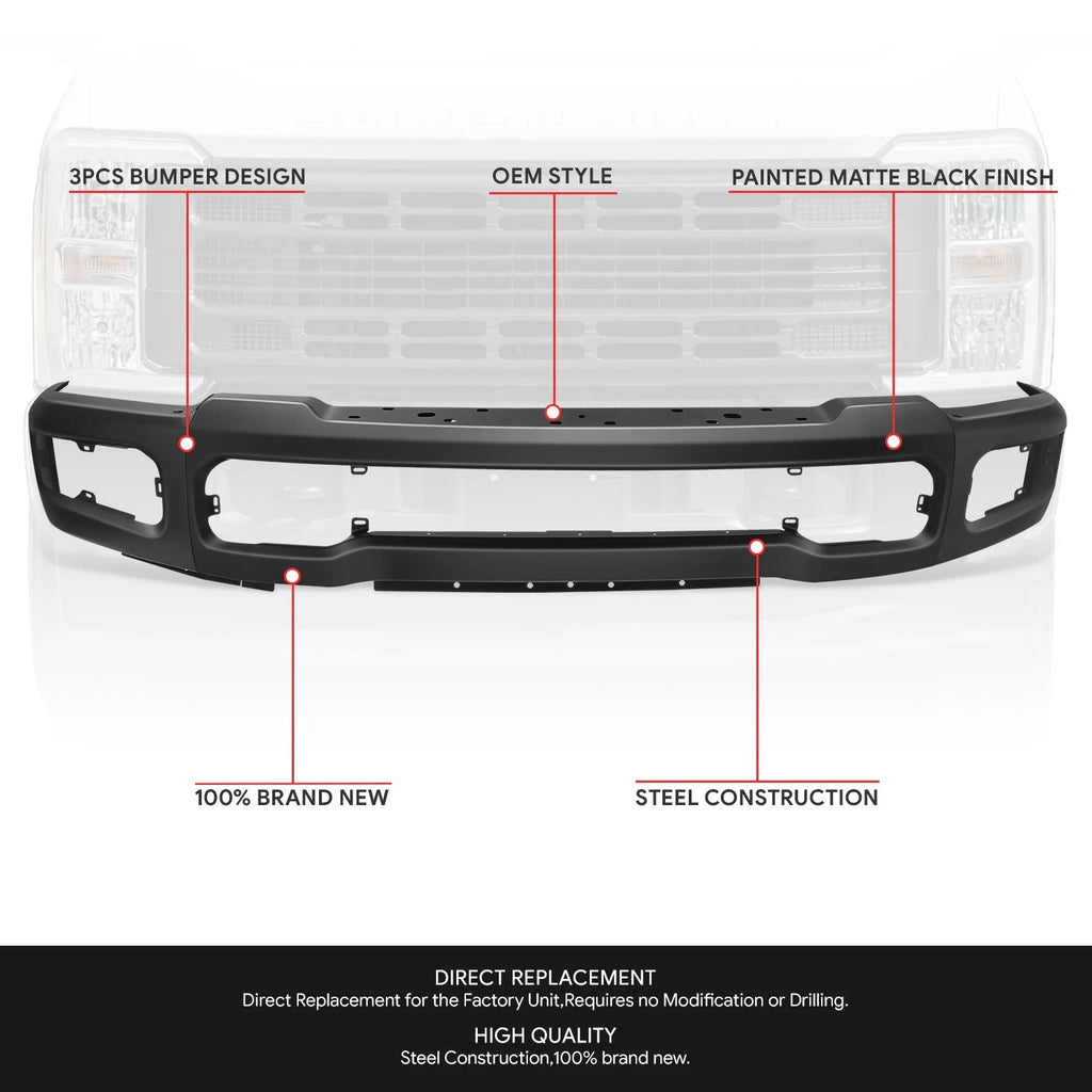 Front Bumper Face Bar for Ford F-250 F-350 SD (2023–2026) w/ Fog Light Holes