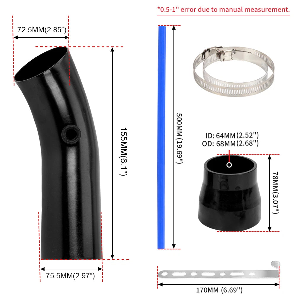 3" Aluminum Cold Air Intake Induction Pipe for Universal Vehicles