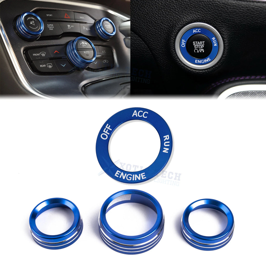 Engine Start Button AC Radio Switch Knob Ring Cover for Dodge Charger Challenger (2011–2021)