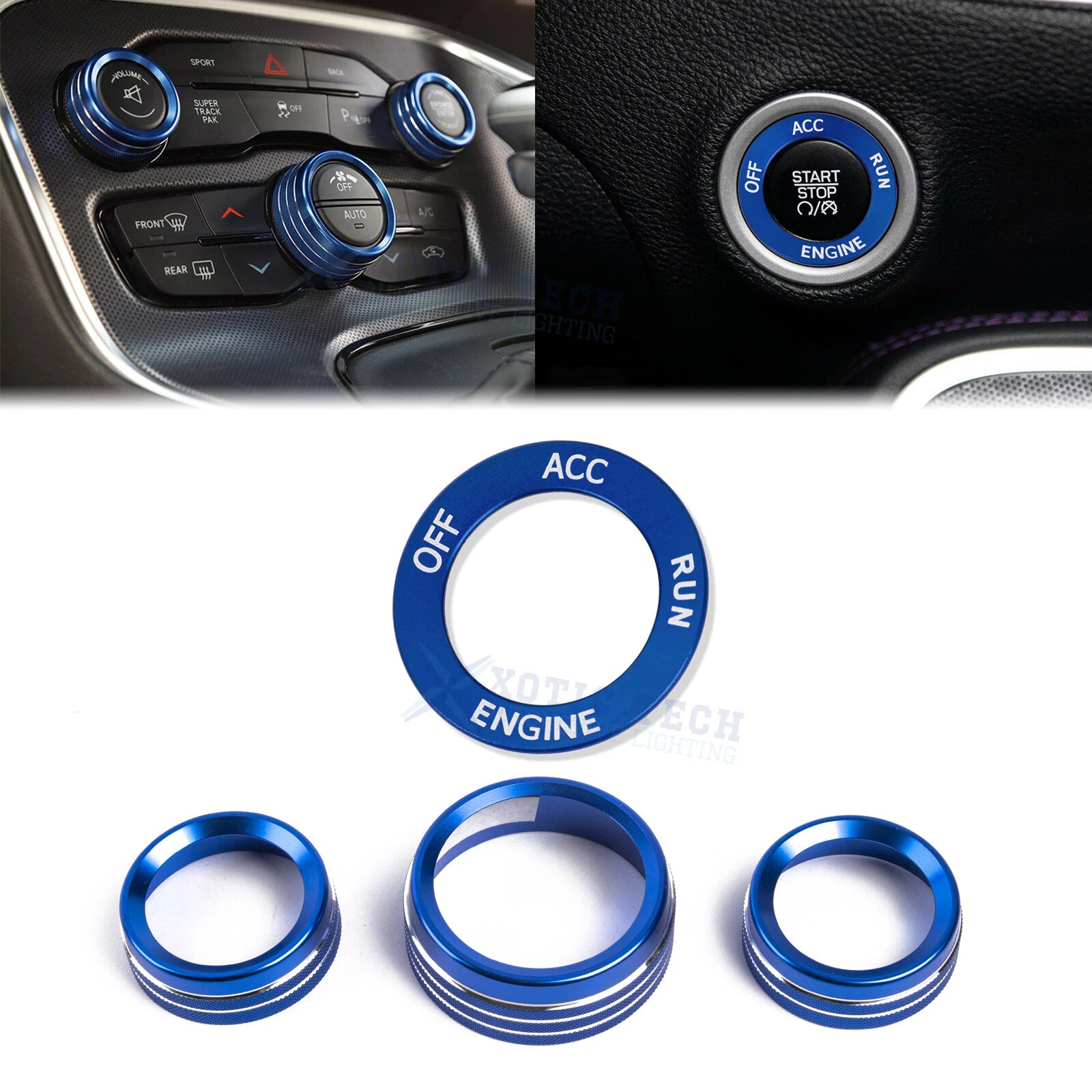 Engine Start Button AC Radio Switch Knob Ring Cover for Dodge Charger Challenger (2011–2021)