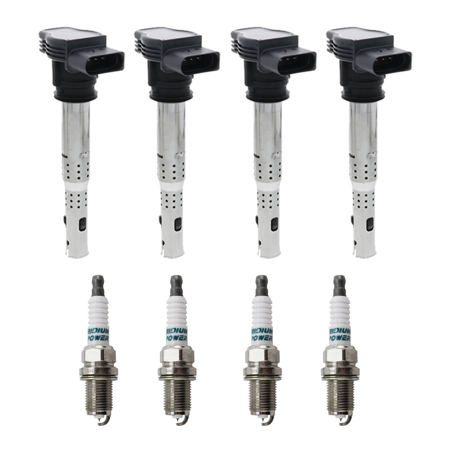 Set of 4 Ignition Coils & Denso Iridium Spark Plugs for A4 A6 GTI Tiguan Jetta
