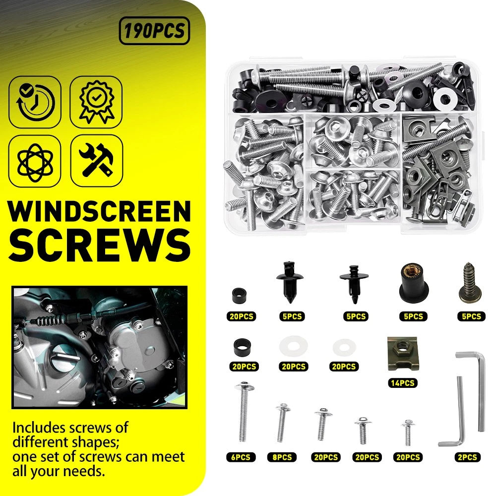 190pcs Fairing Bolts Kit for Yamaha YZF R1 (1998–2021) YZF R6 (1999–2020) Aluminum