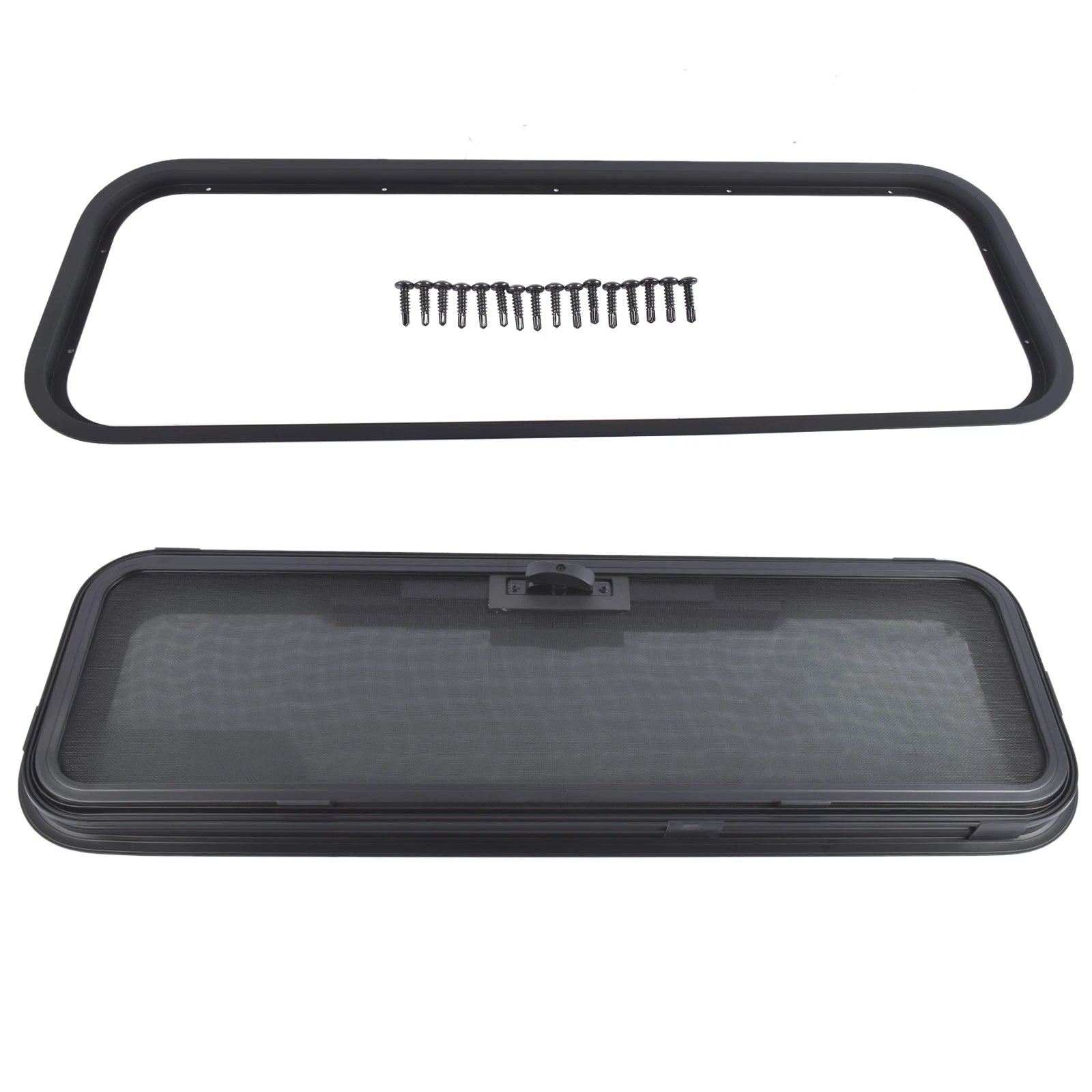 Tinted RV Window & Net Screen with Trim Ring for 2" Thick Wall (Fits 33.5"W x 10.5"H)