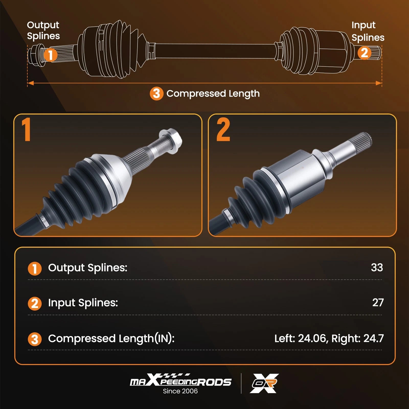 2X Front CV Axle Shafts for Chevy Impala (2012–2015)
