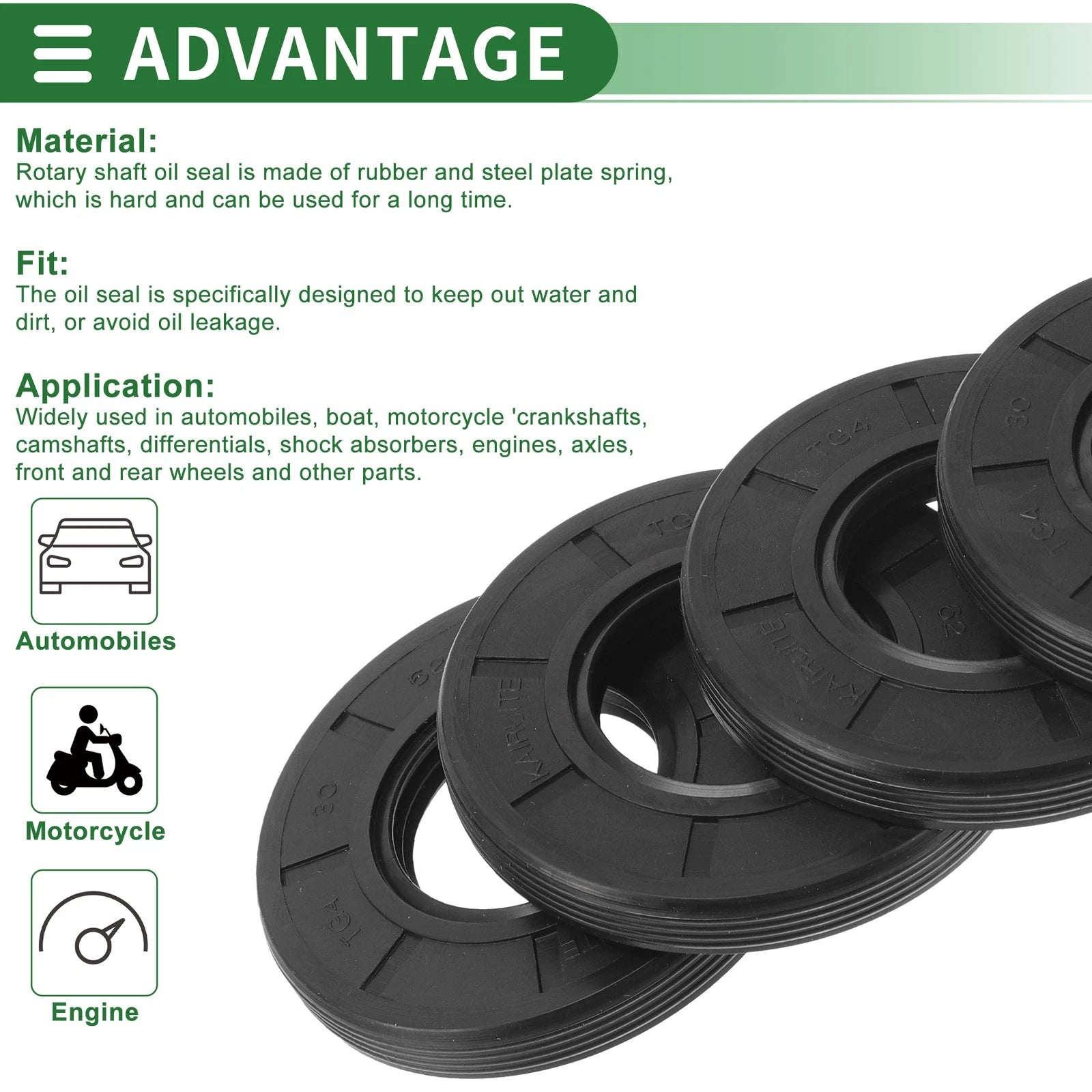 Set of 5 Oil Seal TG4 Lip Seal Ring NBR Rubber 30x62x8mm