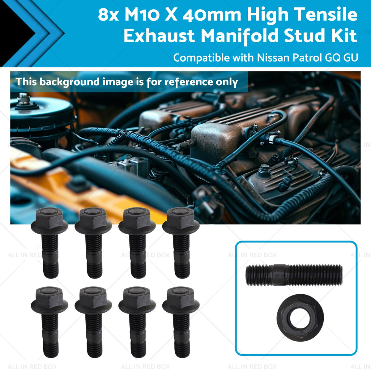 8x M10x40mm Exhaust Manifold Studs Kit for Nissan TD42 GQ (1990–1997)