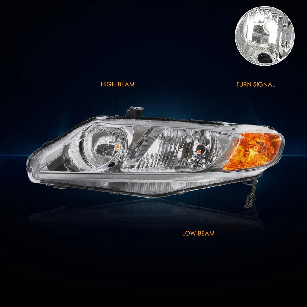 Chrome Housing Headlight Amber Corner Signal Lamps for Honda Civic Sedan (2006–2011)