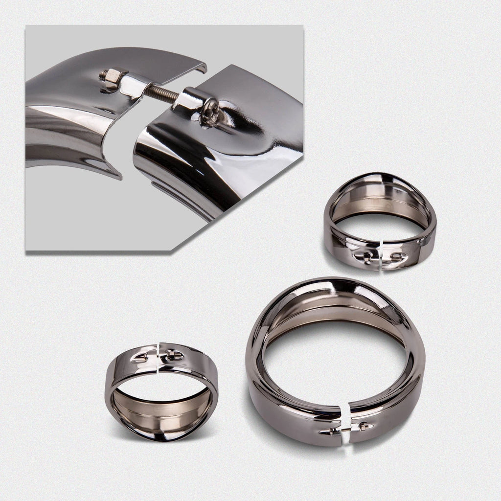 Set of 3 Silver Visor Style Headlamp Trim Rings for Harley (7" & 4.5")