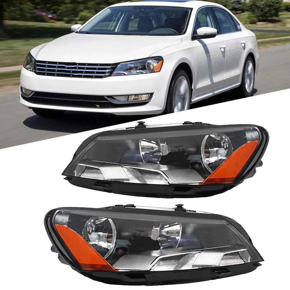 Set of 2 Halogen Headlights for Volkswagen Passat (2012–2015) Black
