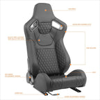 2Pcs Racing Seats for Universal Fit (Reclinable, Quilted, Black Stitching)