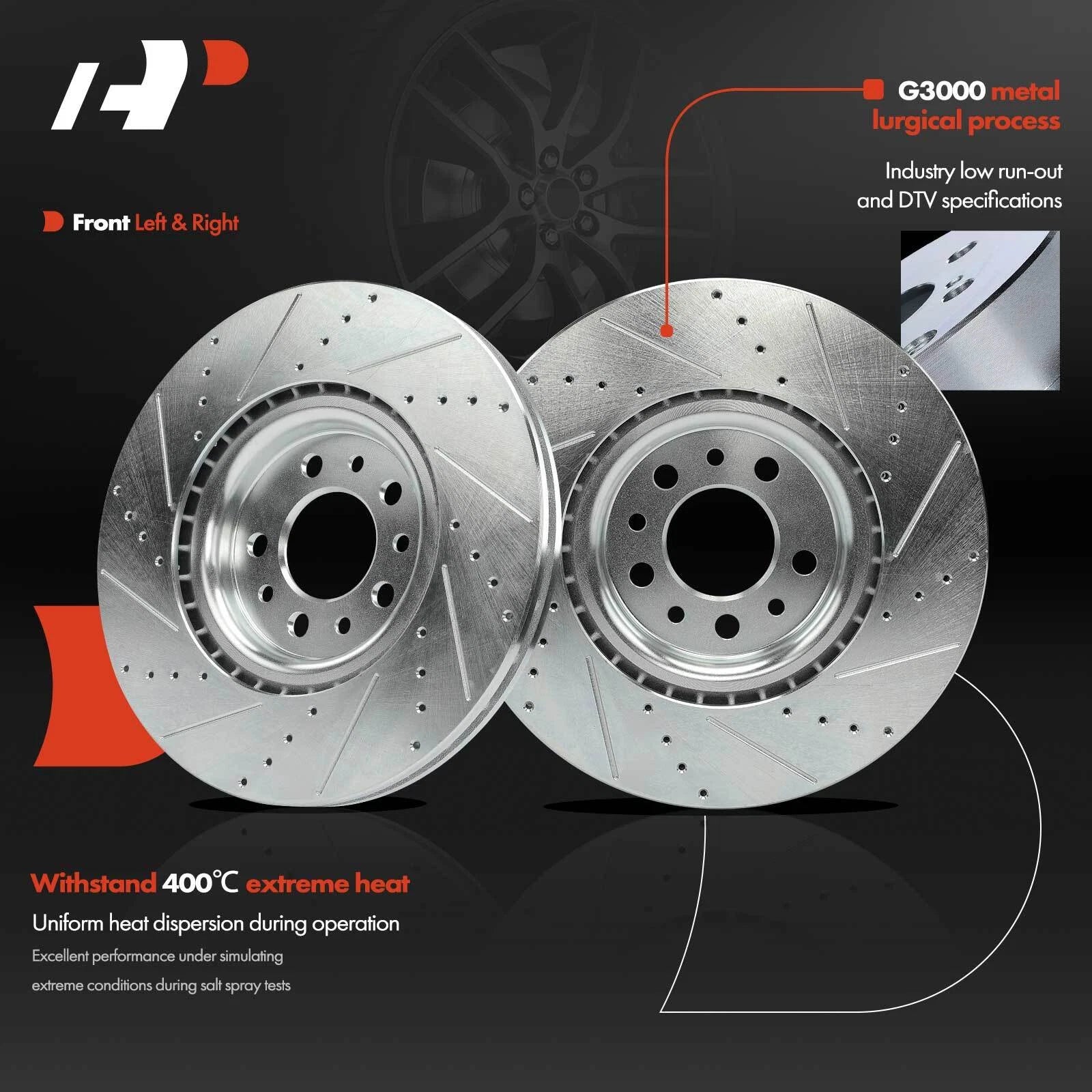Front Side Drilled Brake Rotors & Ceramic Pads for Jeep Cherokee (2018–2022)