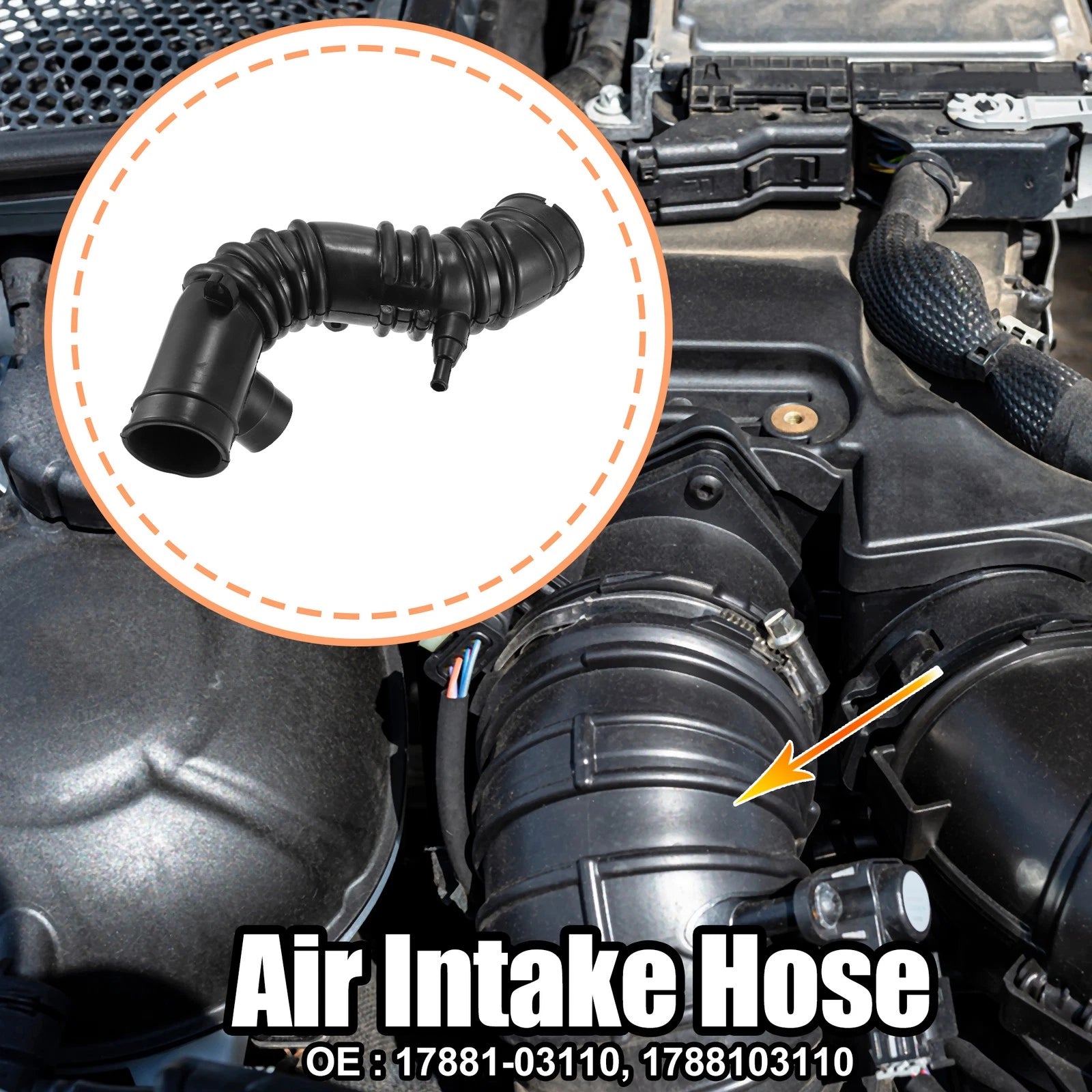 Engine Air Intake Hose Pipe Tube for Toyota Camry (17881-03110) Rubber Black