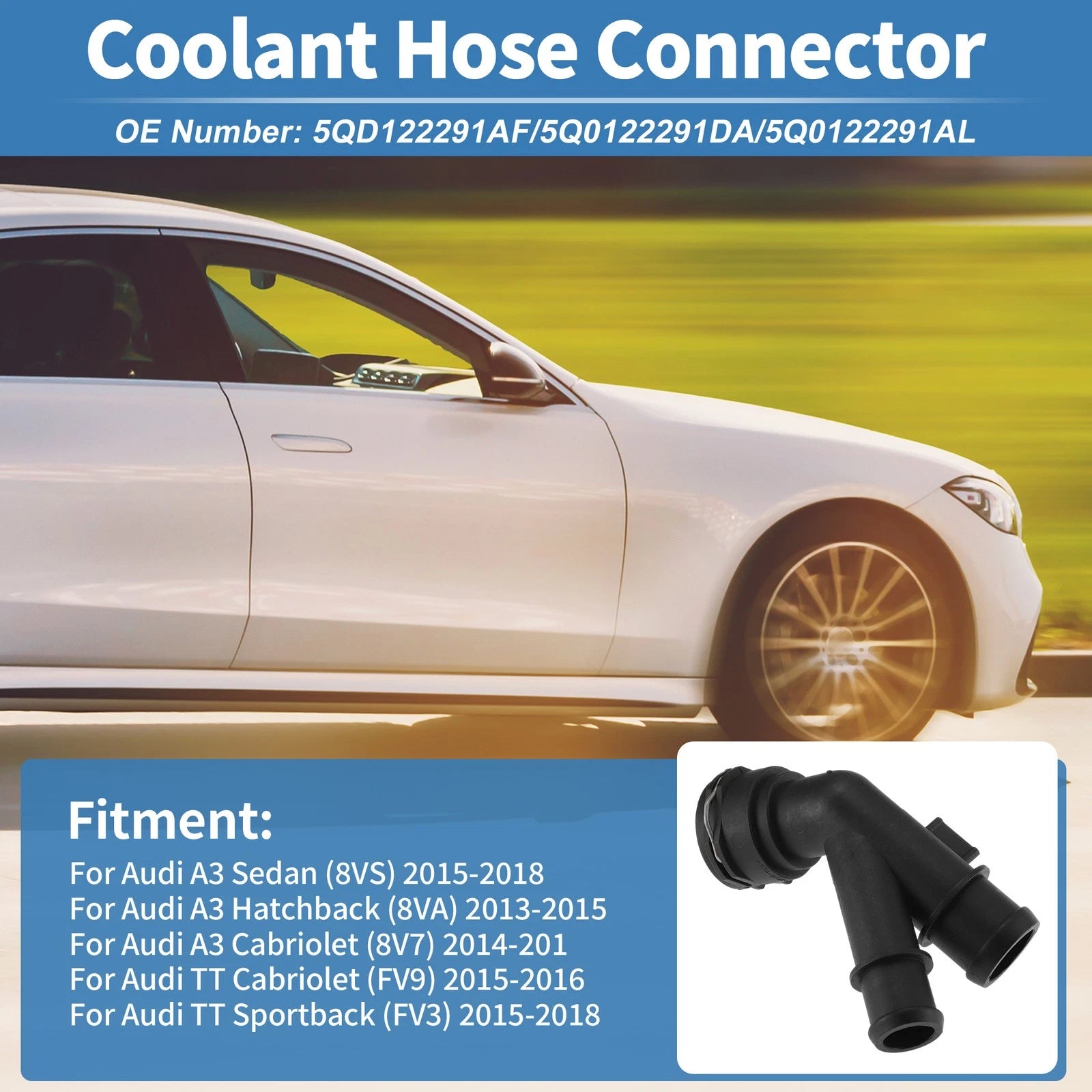 Engine Coolant Hose Connector for Audi A3 Sedan (2015–2018) No. 5QD122291AF Black