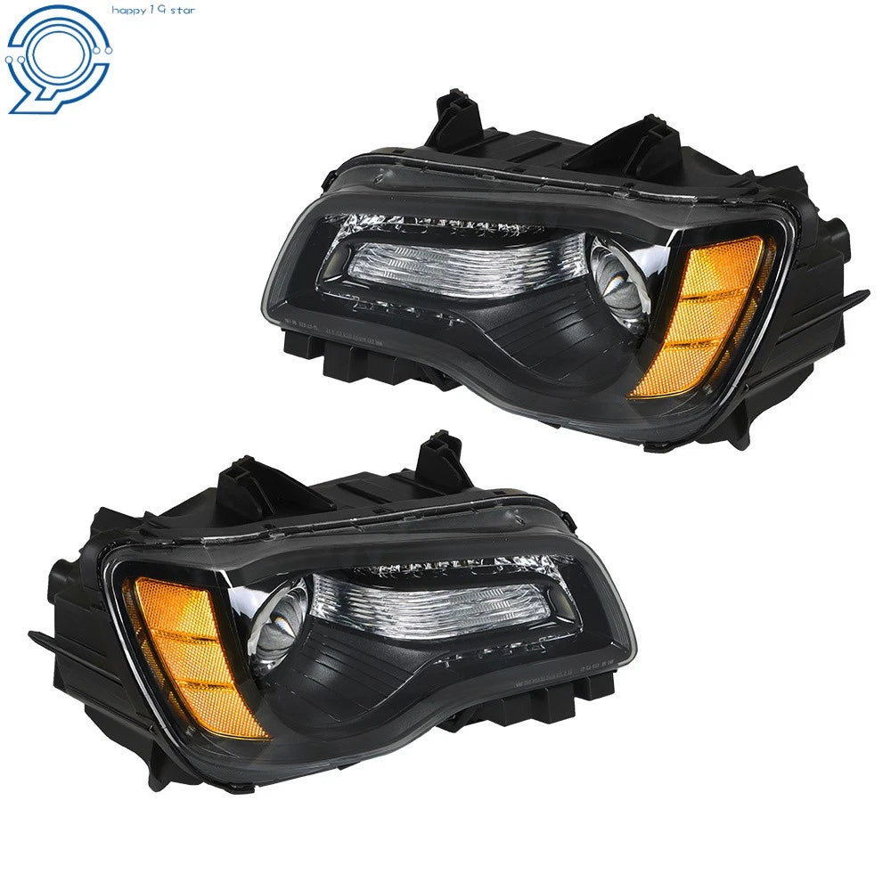 Headlight Assembly for Chrysler 300 (2011-2014) Halogen Black Clear