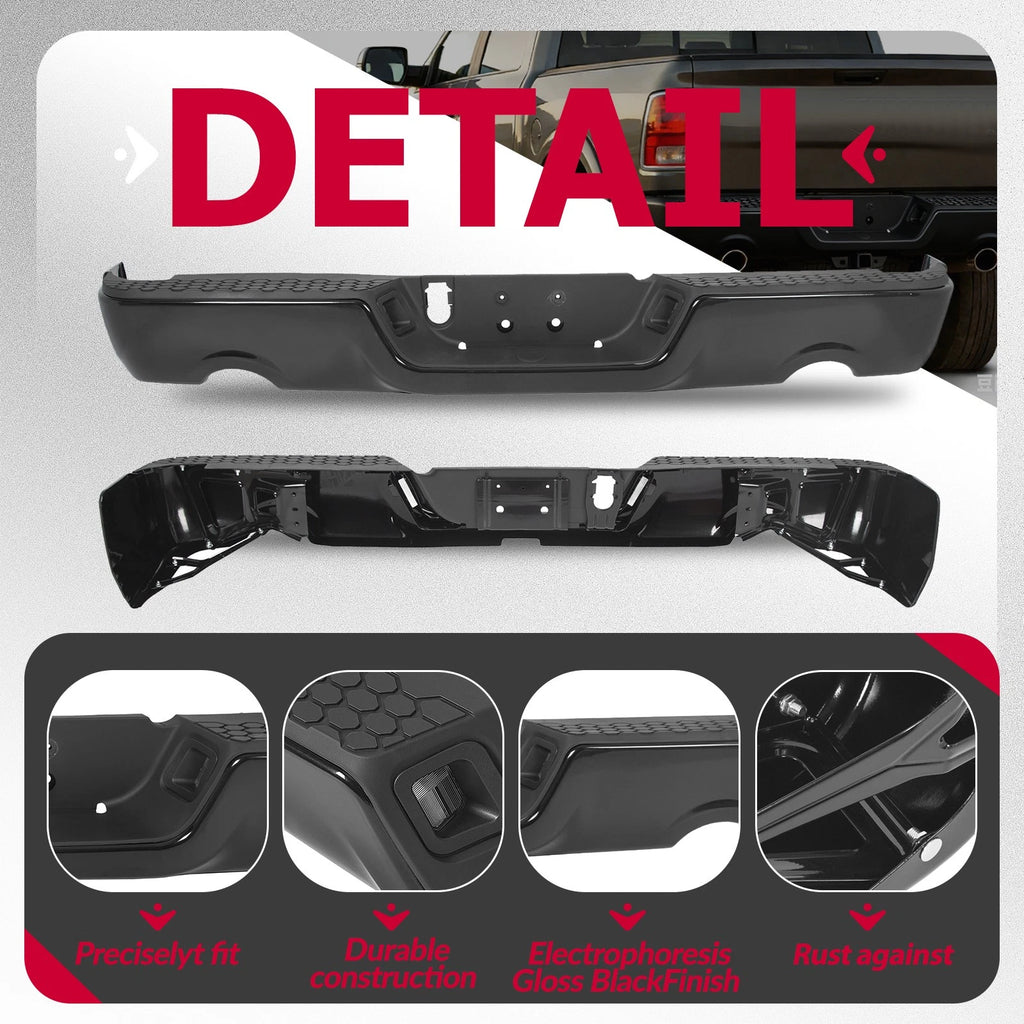 Black Rear Step Bumper for Dodge Ram 1500 (2009-2018) W/O Sensor, Dual Exhaust