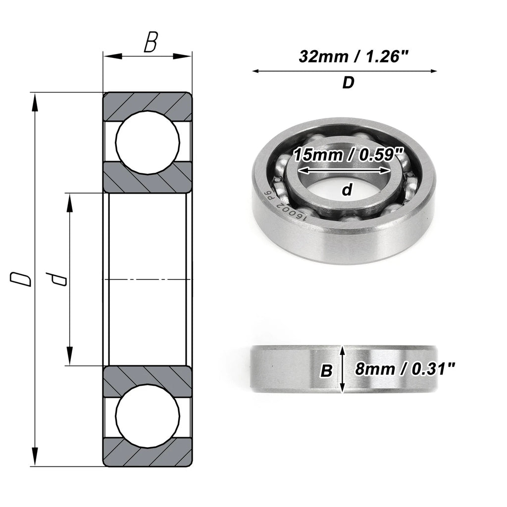 Deep Groove Ball Bearing 15x32x8mm for Scooter Skateboard (16002)