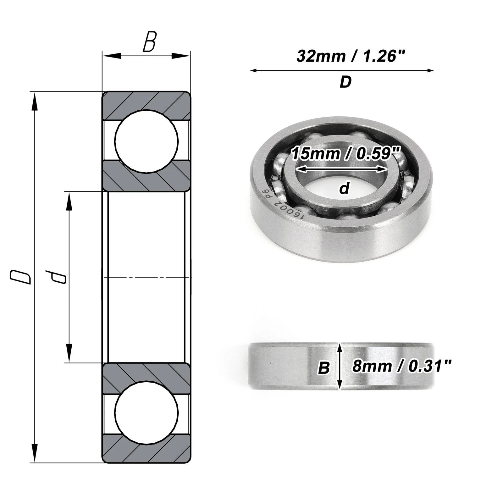 Deep Groove Ball Bearing 15x32x8mm for Scooter Skateboard (16002)