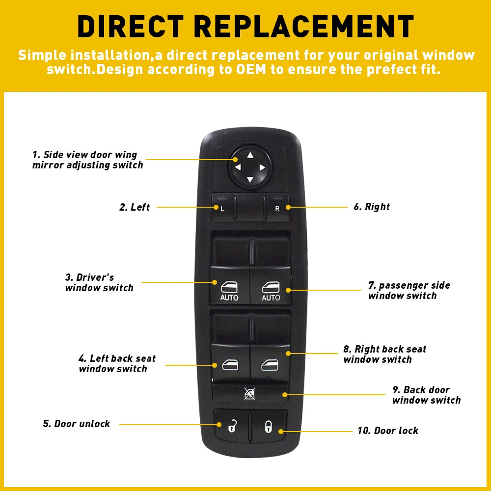 Power Window Master Control Switch for Jeep Grand Cherokee (2011–2021) 68086693AC