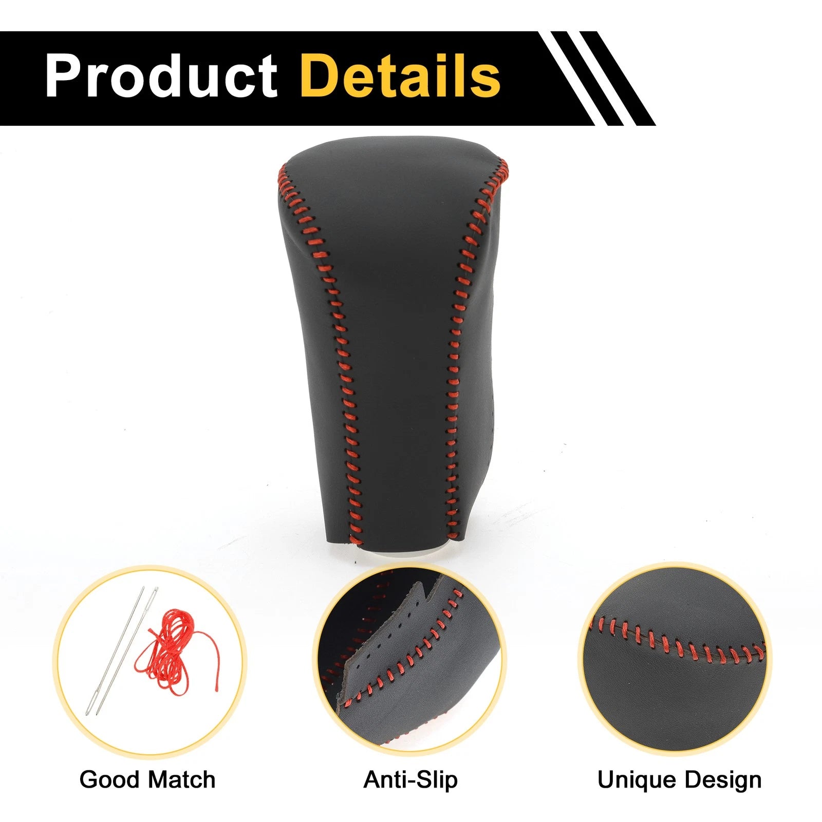 1 Pc Gear Shift Knob Cover for Honda Accord (2008–2012) Black Red Faux Leather
