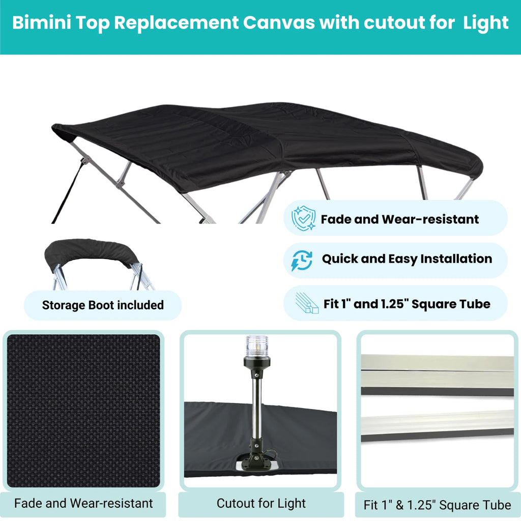 4 Bow 10 ft Bimini Top Replacement Fabric for Pontoon (1" & 1.25" Tubes)