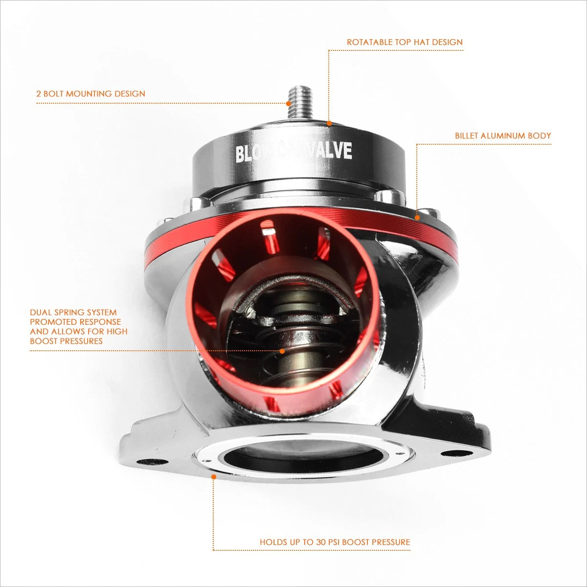2X Universal Adjustable 2-Bolt Turbo Blow-Off Valve BOV Red