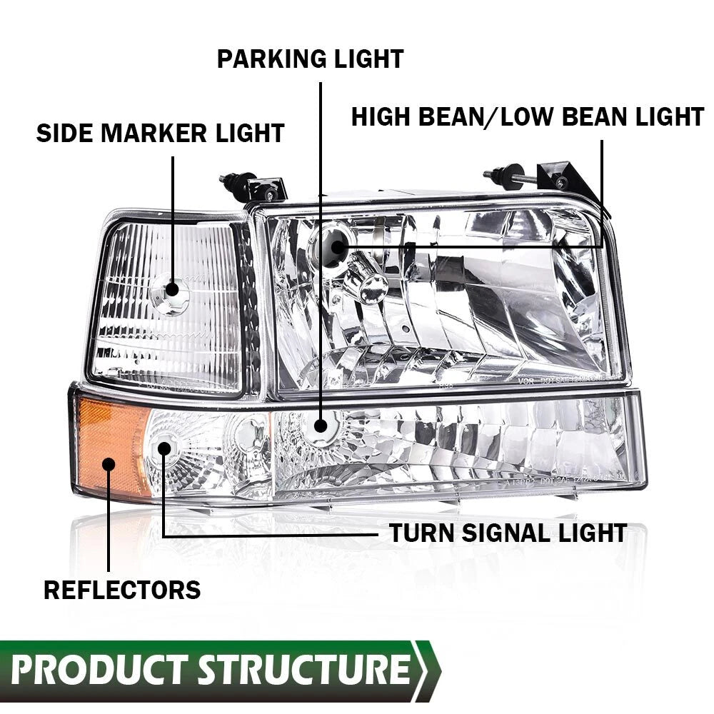 Chrome Grille and Headlight Door Set for Ford F150 F250 F350 (1992–1998)