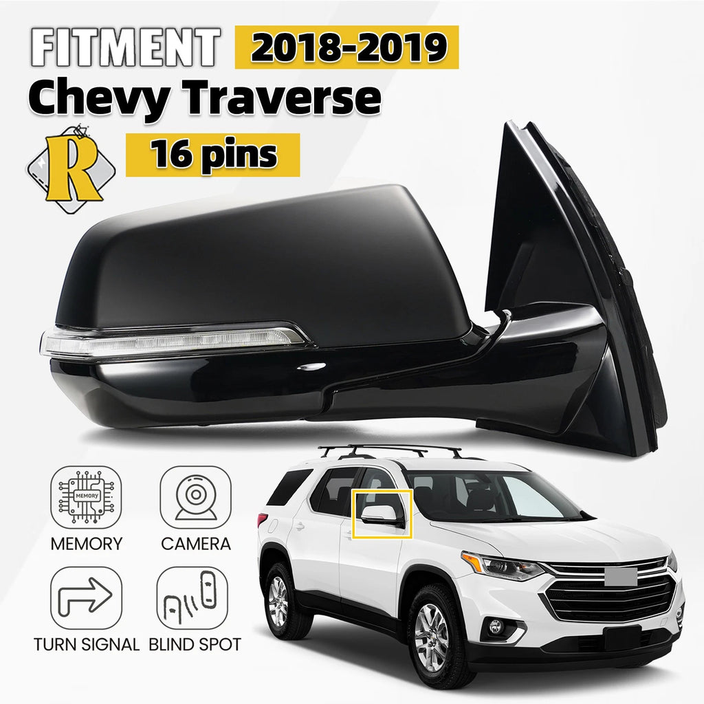 Side Mirror for Chevy Traverse (2018–2019) with Turn Signal, BSD, Camera, 16pin Right