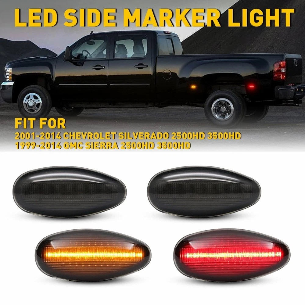 Set of 4 Amber Red LED Side Marker Lights for Silverado/Sierra 2500HD/3500HD (2001–2014)