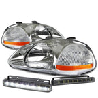 Chrome Housing Headlight + Amber Corner + Smoked LED Fog Light Kit for Honda Civic EK/EJ (1996–1998)