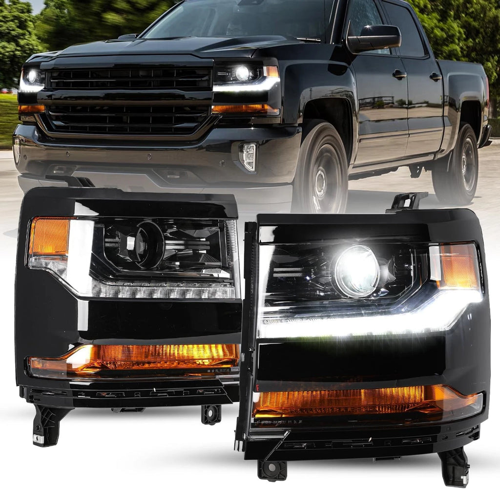 Black Trim for Chevy Silverado 1500 (2016–2018) HID/Xenon Headlights w/ LED DRL