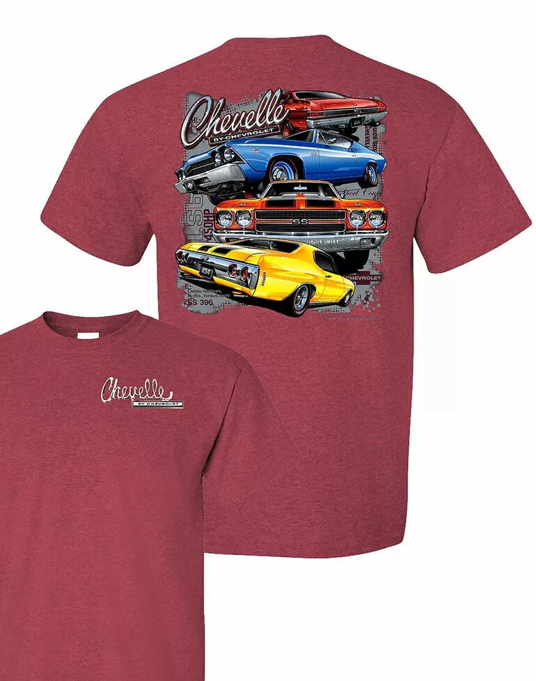 Chevy Chevelle T-Shirt Heather Red with Late Model Cars Emblem (1970–1972)