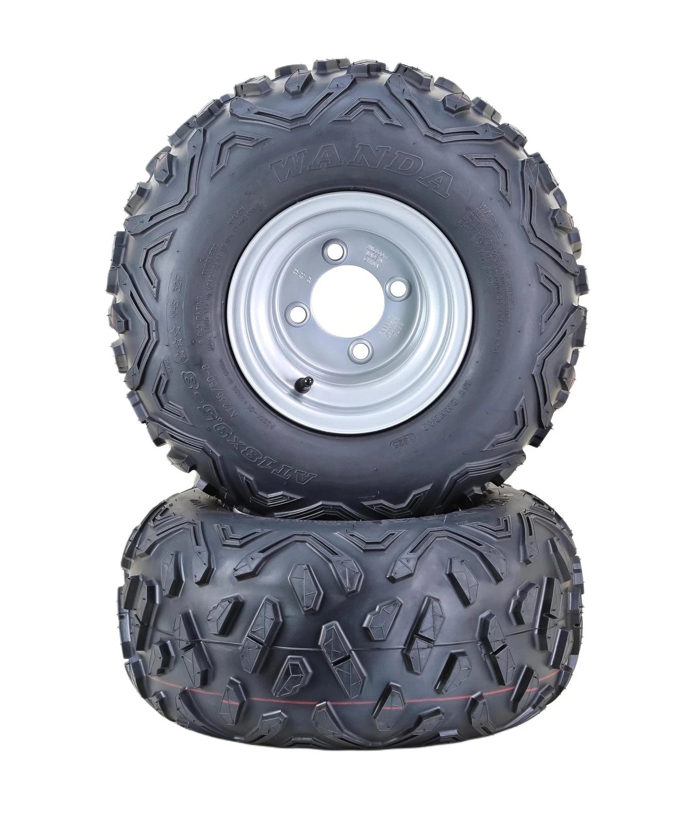 Set of 2 WANDA ATV Golf Cart Tires & Wheels 18X9.5-8 6PR with 4x4" Silver Wheel