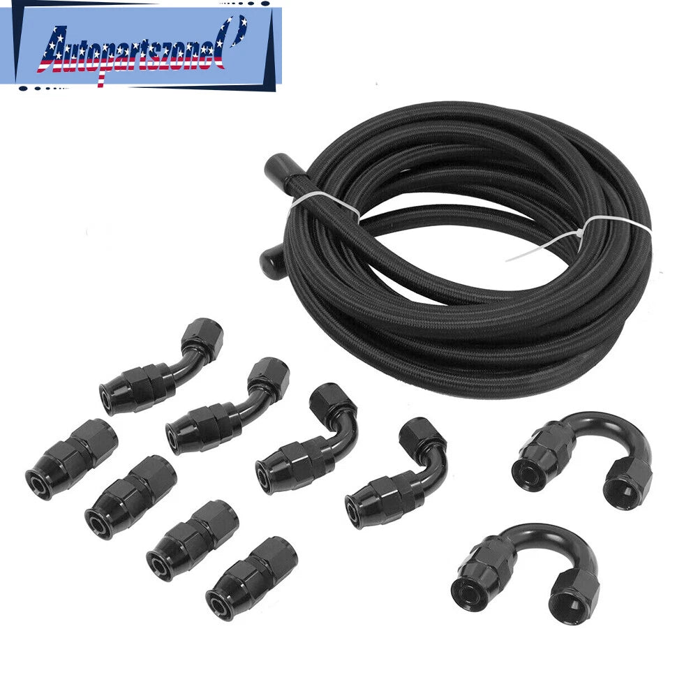 6AN Nylon Braided E85 PTFE Fuel Line Kit with 10 Fittings & Clamp (20ft)