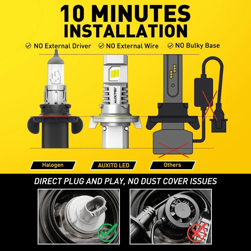 Set of 4 H13 9008 LED Headlight Bulbs for High Low Beam (6500K)
